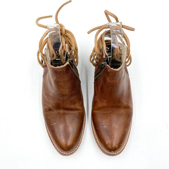 Freebird Jojo Bootie Brown Leather Ankle Strappy Lace Up Side Zip Sz 7 Women's - Picture 4 of 10